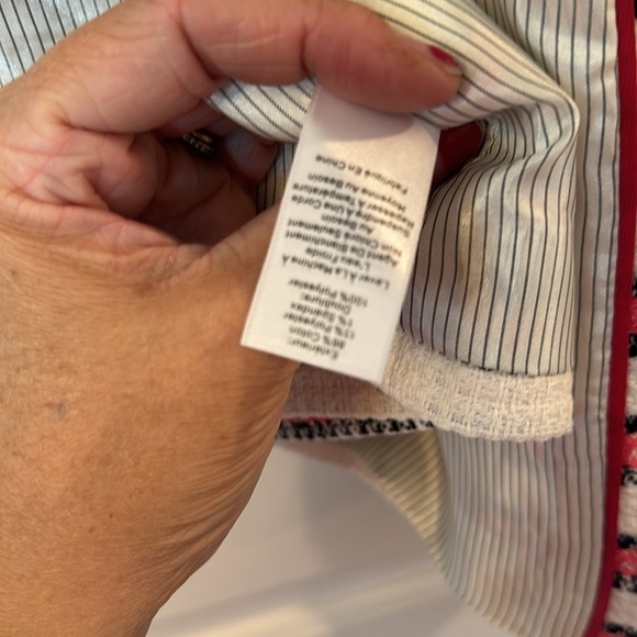 Talbots White & Pink Zip Up Fringe Jacket Like New - Picture 7 of 9